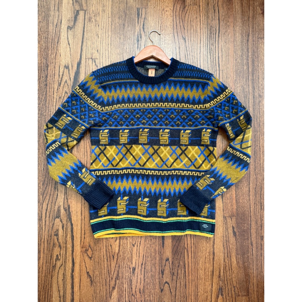 Scotch & Soda Mens Wool Blend‎  Sweater Blue Size L Preppy Cabin Retro